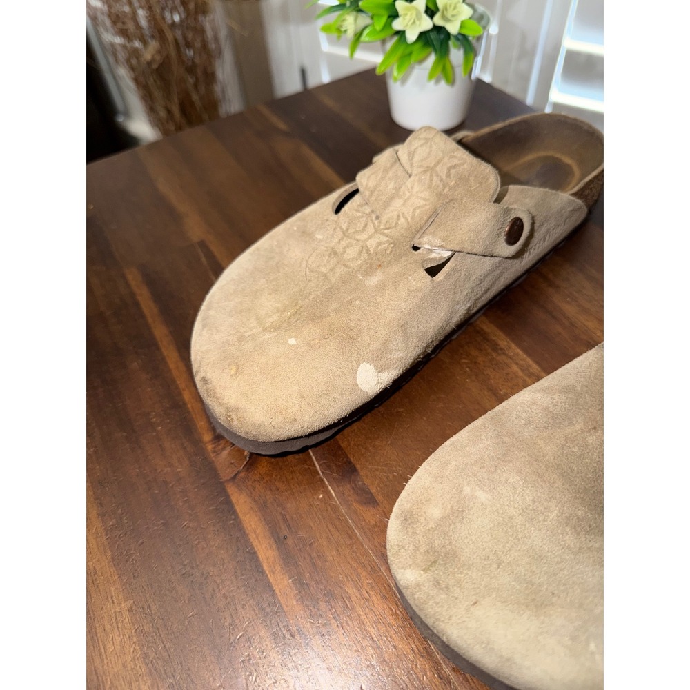 Birkenstock Boston Suede Clogs Taupe Tan Buckle Slip On Shoes Mens 7 Womens 9 40 - Picture 4 of 10